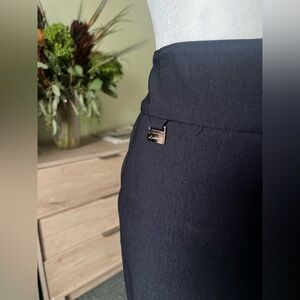 LISETTE Black Gold Buckle Modest Midi Knee-Length Form Hugging Skirt Back Slit S